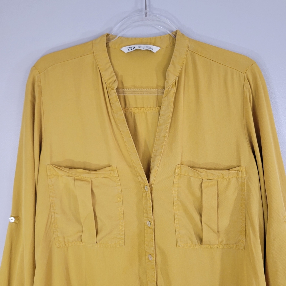 Zara Mustard Yellow Drop Waist Button Front Ruffl… - image 4